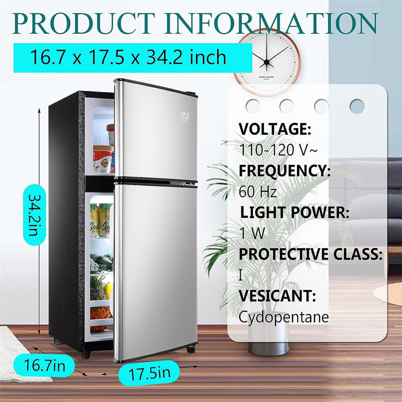 Réfrigérateur compact 3,5 pi³ avec réfrigérateur, Argent argent