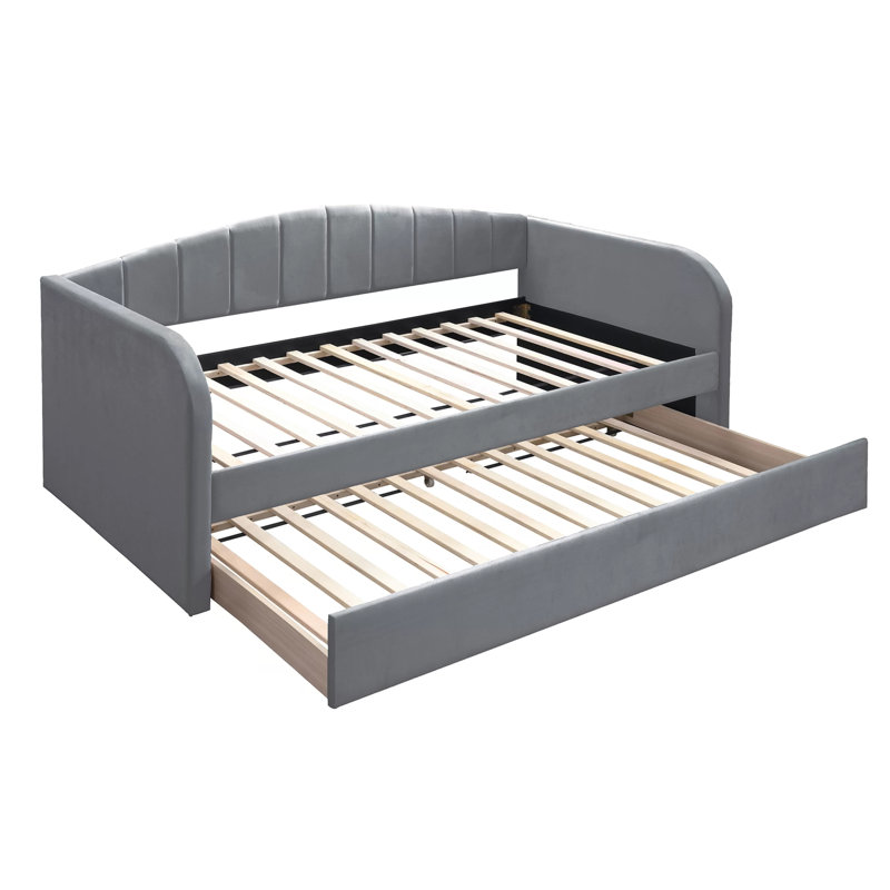 Lit de jour avec couchette Keo, velours capitonné, Gris