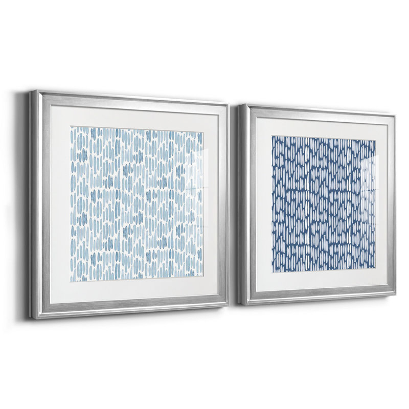 «Calm Watercolor Collection F», ensemble de 2 cadres photo, H 22,5 po x l 45 po x P 1,5 po, Papier avec cadre argenté, Blanc
