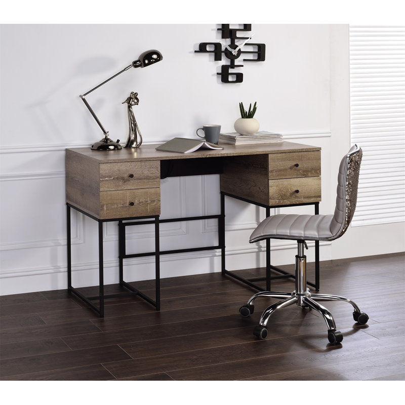Bureau à accoudoirs en chêne rustique et noir avec port USB Desirre