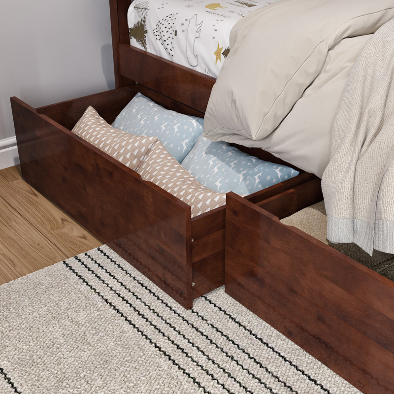 Tiroirs de rangement sous le lit Rasnick, Simple / Double, Noyer