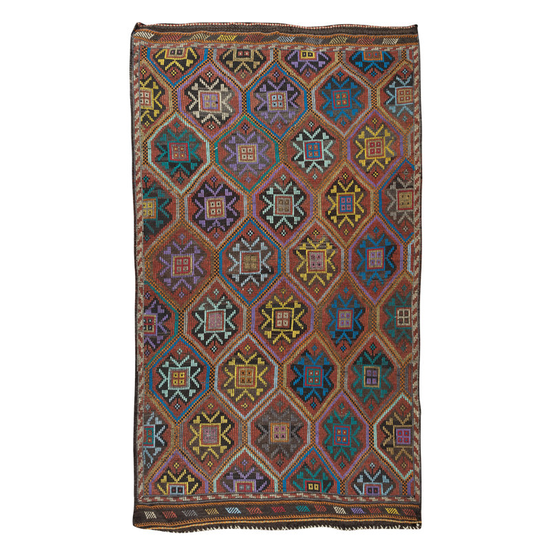 Tapis turc rétro de 6 x 10 pi Jajim, tapis unique en laine tissé à la main