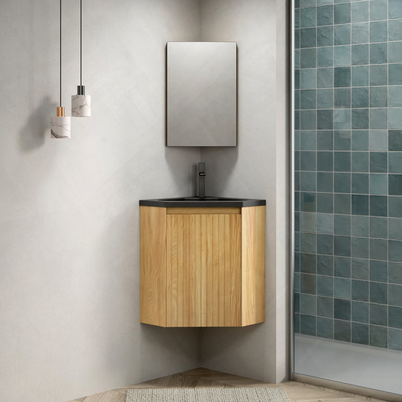Meuble-lavabo mural flottant triangulaire avec lavabo et porte