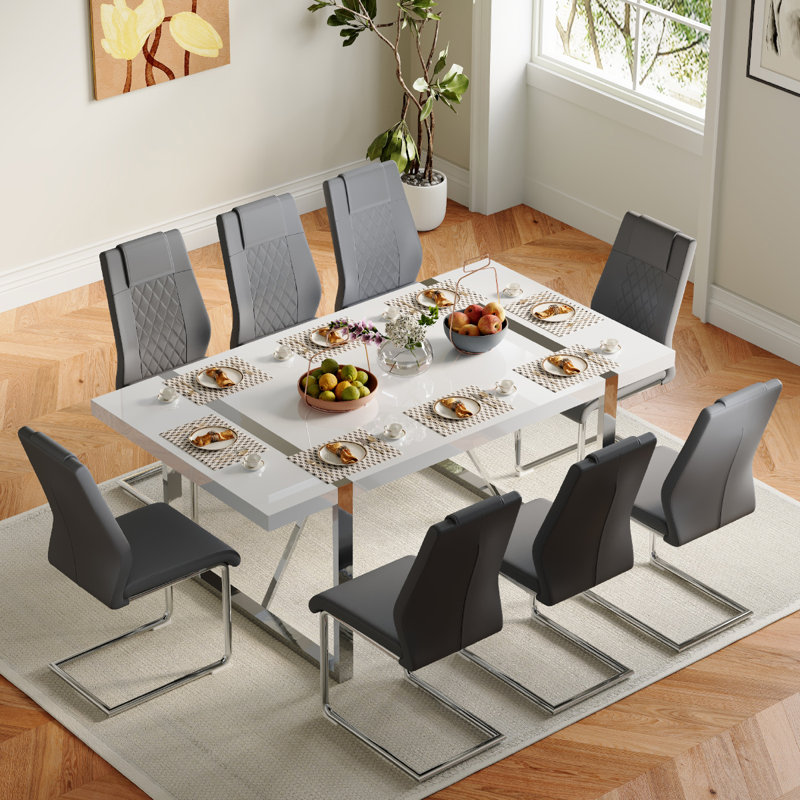 Ensemble de salle à manger pour 8 personnes Neithen, table de salle à manger rectangulaire moderne avec 8 chaises de salle à manger en similicuir de luxe