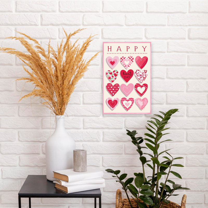 «Happy Hearts», art mural abstrait fantaisiste romantique, 18" H x 12" W