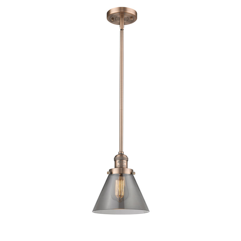 Luminaire suspendu conique à 1 lumière Milardo, H 10 pi x l 8 po x P 8 po, Fumée, Cuivre antique