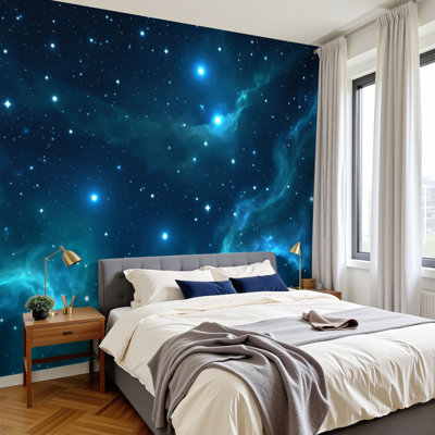 galaxie papier peint autocollant Galaxy Universe Ciel étoilé, enfants, chambre à coucher, salle de bain, murale, étoiles, peintures murales, papier peint amovible en PVC, H 100 po x l 144 po, pour chambre à coucher, bureau à domicile