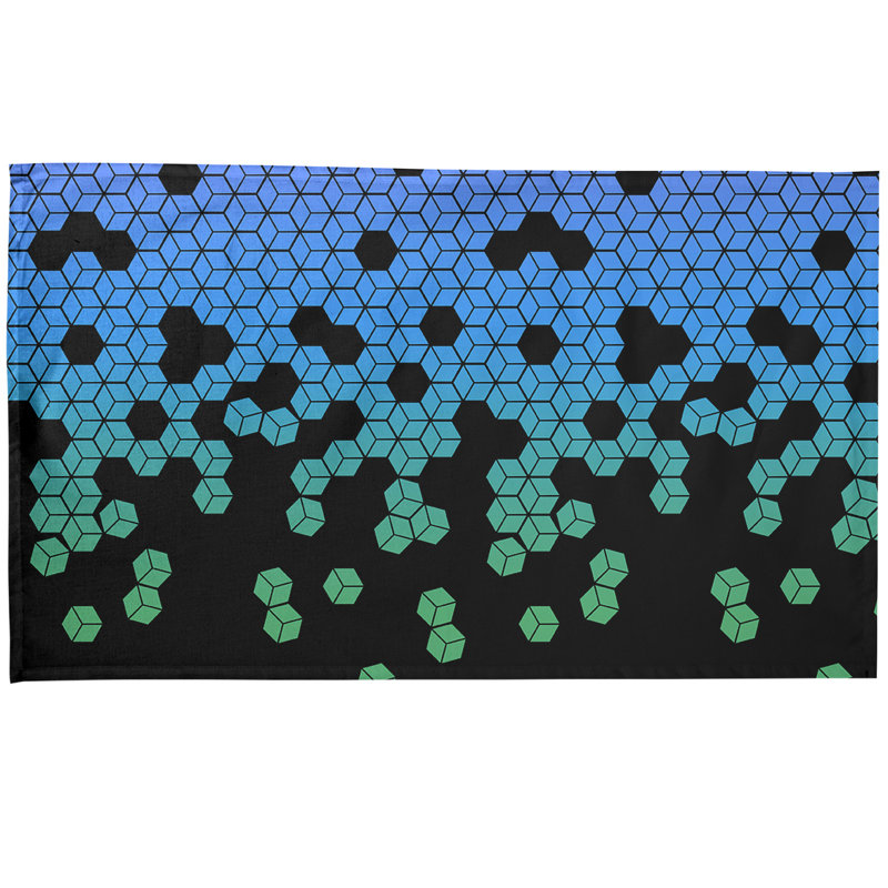 Serviette de thé à motif cube culbuté, Polyester sergé, Aqua / noir