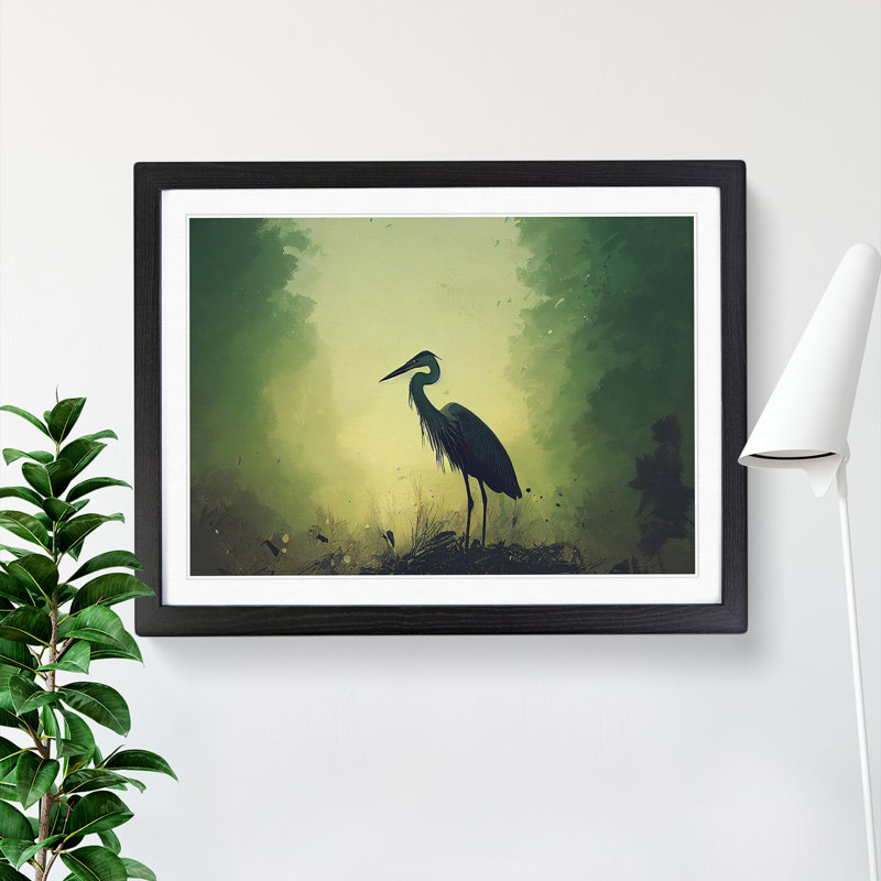 Heron Bird - Single Picture Frame Painting, 25cm H x 34cm W x 2cm D, Black