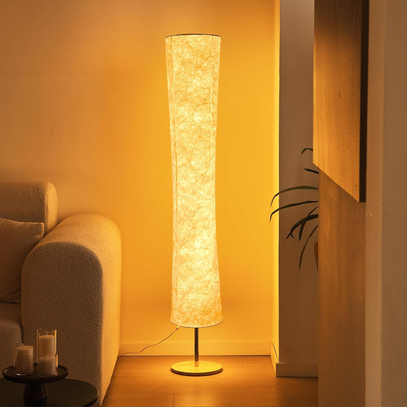 Lampe sur pied à DEL moderne de 58 pouces avec télécommande - luminosité douce et réglable pour le salon - abat-jour en tissu Tyvek - éclairage 3 couleurs - écoénergétique