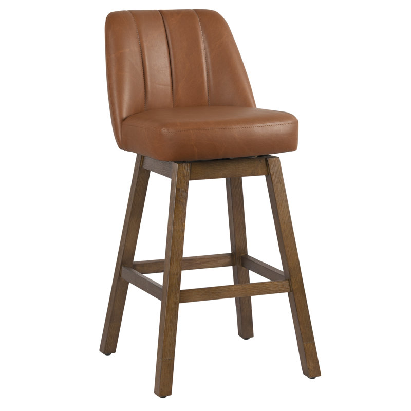 Tabouret de bar rotatif à hauteur ajustable Sonny en similicuir avec finition en bois brun, Caramel