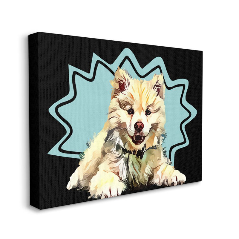 «Happy Japanese Spitz Fluffy Dog Pop Art Pet» par Kim Curationa, impression sur bois, H 48 po x l 36 po x 1,5 po