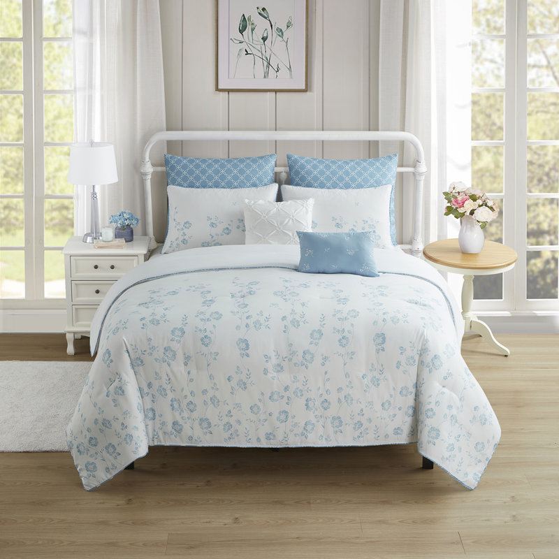 Adeline King Size Blue Floral Comforter Set