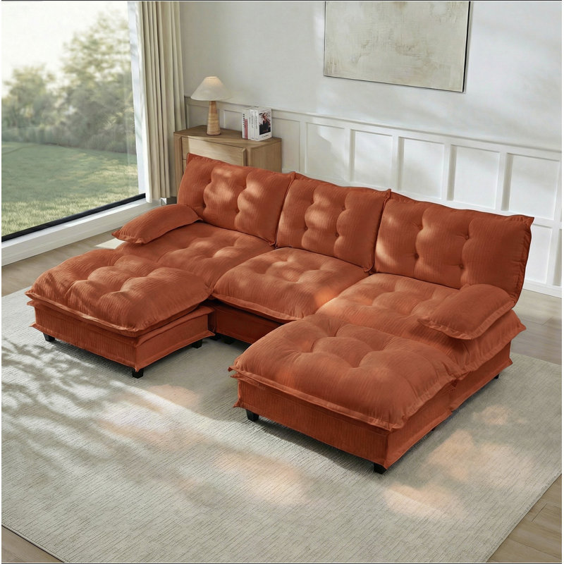 Canapé modulaire en forme de U 107 po avec 2 repose-pieds, canapé-lit modulaire en chenille de 107 po avec coussin en treillis confortable, chambre et appartement