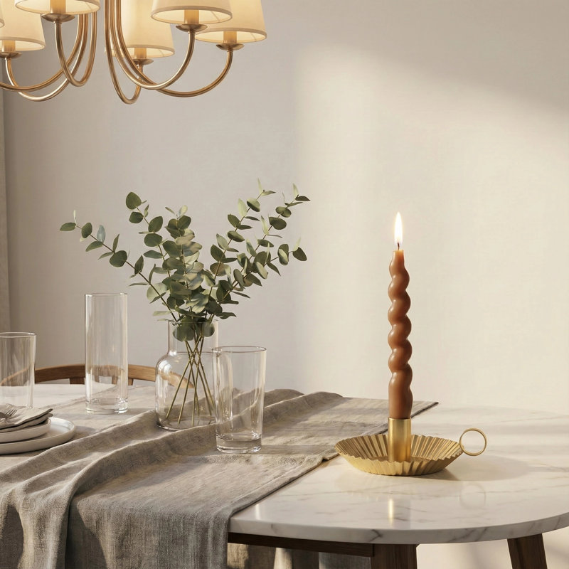 1-bougeoir en métal doré avec poignée, plateau à rayures verticales en forme de petit gâteau, chandelier décoratif pour décoration de table
