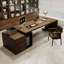 Bureau brun foncé + bois massif rectangulaire noir + bureaux en fer-108304498-108304502