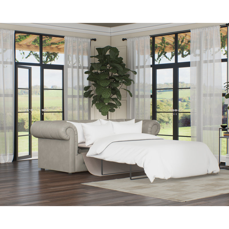 Melrose 3 Seater Leather Sofa Bed, Cloud Grey