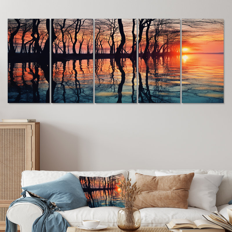 Castleberry - Coucher de soleil, art mural 5 pièces, H 28 po x l 60 po