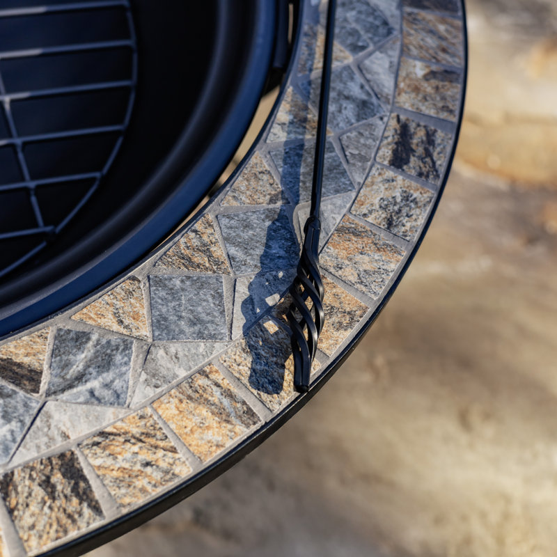 32.6"D. Round Mosaic Tile Metal Fire Pit "St. Augustine"