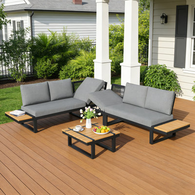 279.5cm Wide L-Shaped Metal Patio Sectional Set