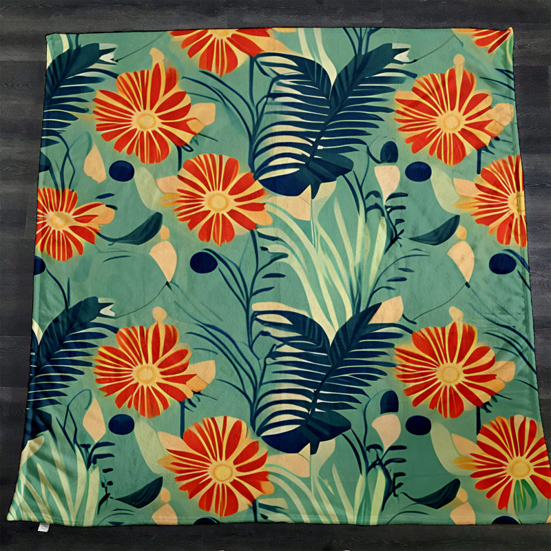 Throw Blanket, 51" W x 60" L, Floral/Abstract, Blue/Orange/Red