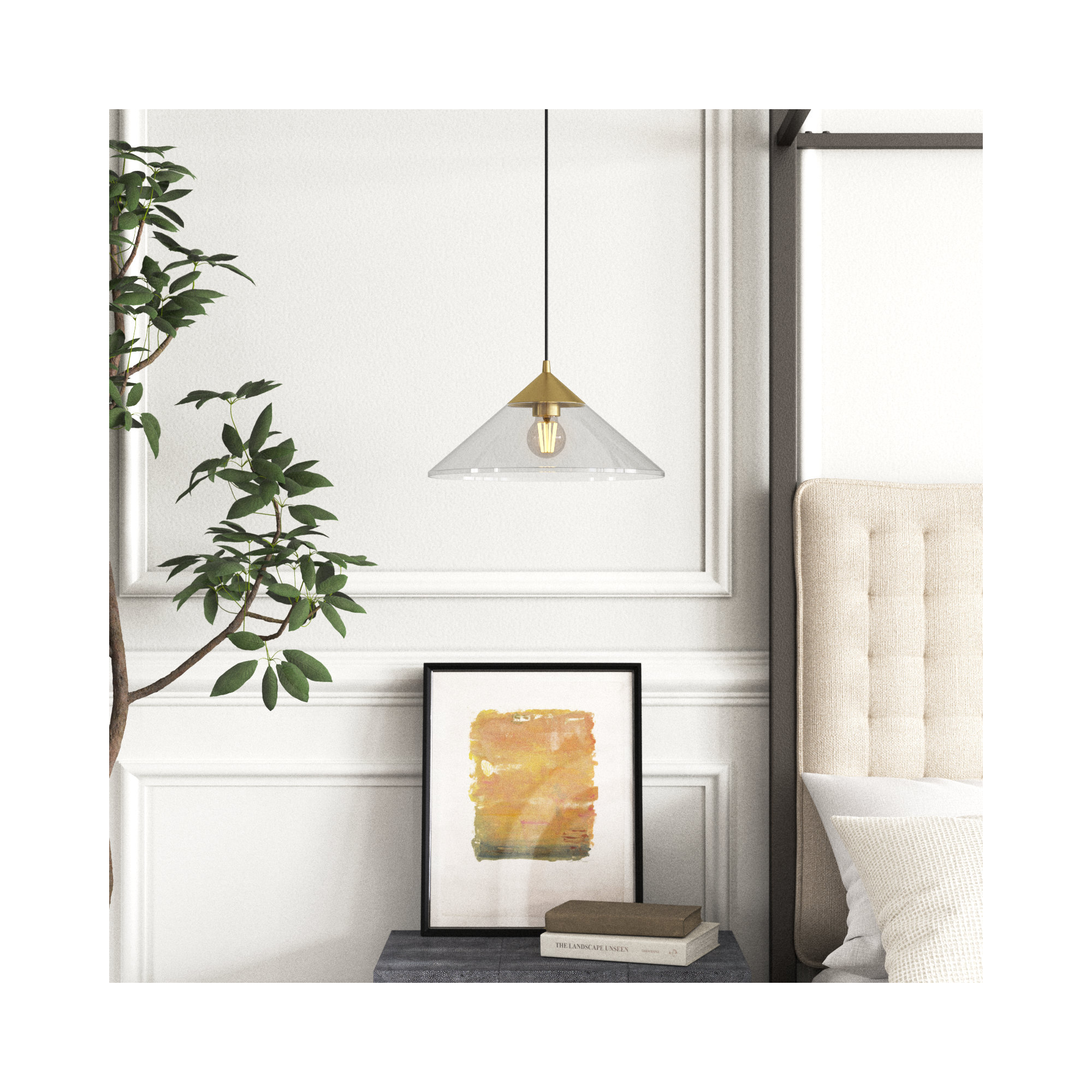 Johnson Single Light Glass Steel Pendant, Brushed Gold/Clear Glass