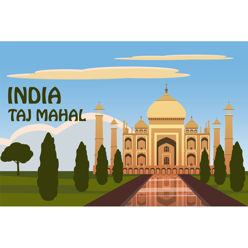 Taj Mahal Illustration - Wrapped Canvas Print, 51cm H x 76cm W x 3.8cm D
