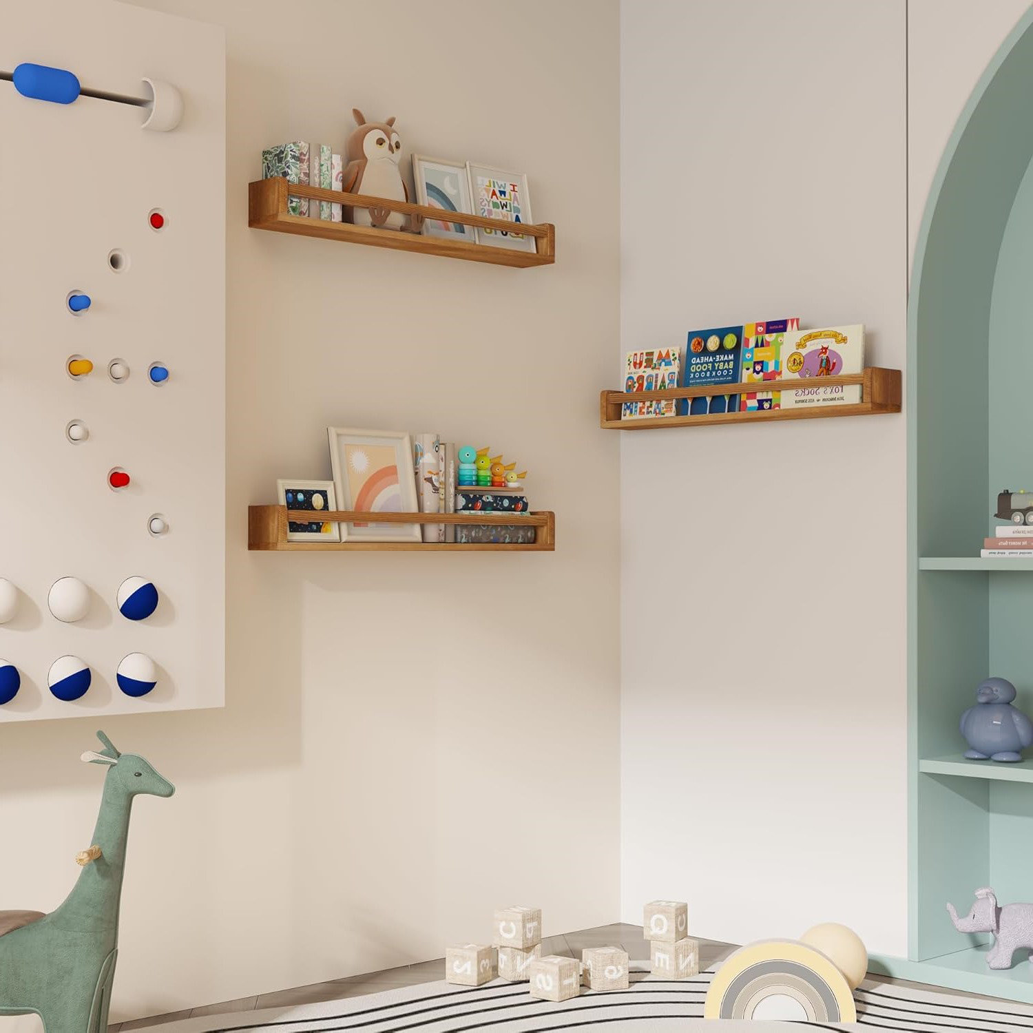 Loon Peak 32 Inch Nursery Floating Shelves, Nursery Book Shelves for ...