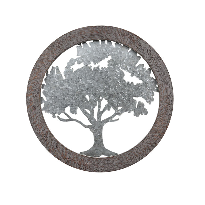 Hosley Metal Tree of Life Wall Art with Wooden Ring 20 Inch Round – Rustic Farmhouse Wall Décor for Living Room, Bathroom, Bedroom, Dining Room – Housewarming Gifts