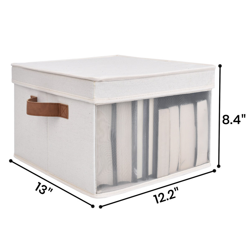 3 Pack Foldable Fabric Bin Set with Lid and Handle, White