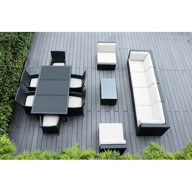 Ensemble de patio complet en rotin avec coussins 14 pièces Pavior, Noir, Toile Sunbrella® naturel