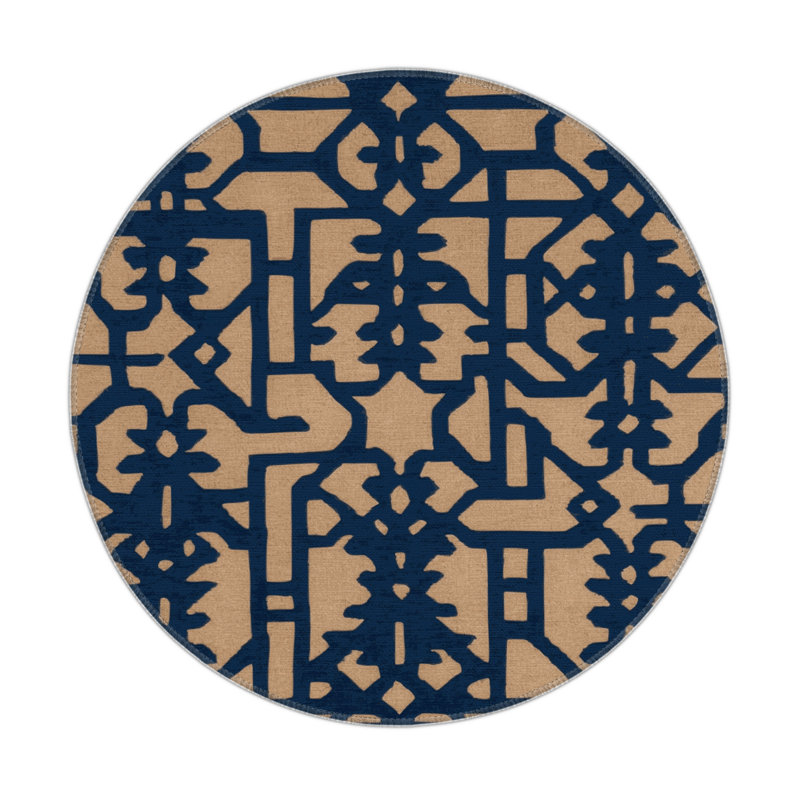 Tapis bleu intérieur et extérieur Trellis, Rond 5 pi