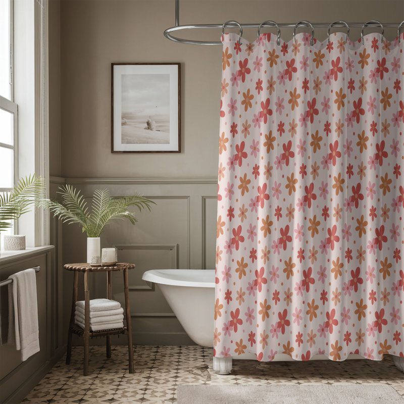 Retro Petals - Rideau de douche standard 1 pièce, H 74 po x l 71 po