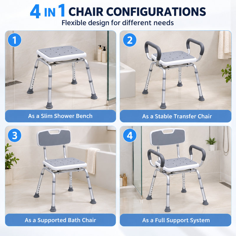 Chaise de douche avec accoudoirs et dossier