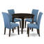 L'ensemble 5 pièces de table et chaises de cuisine comprend une table de salle à manger ronde et 4 chaises de salle à manger Parsons en tissu de couleur bleue, cappuccino de 42 po x 42 po-708597409-708597418-708597423