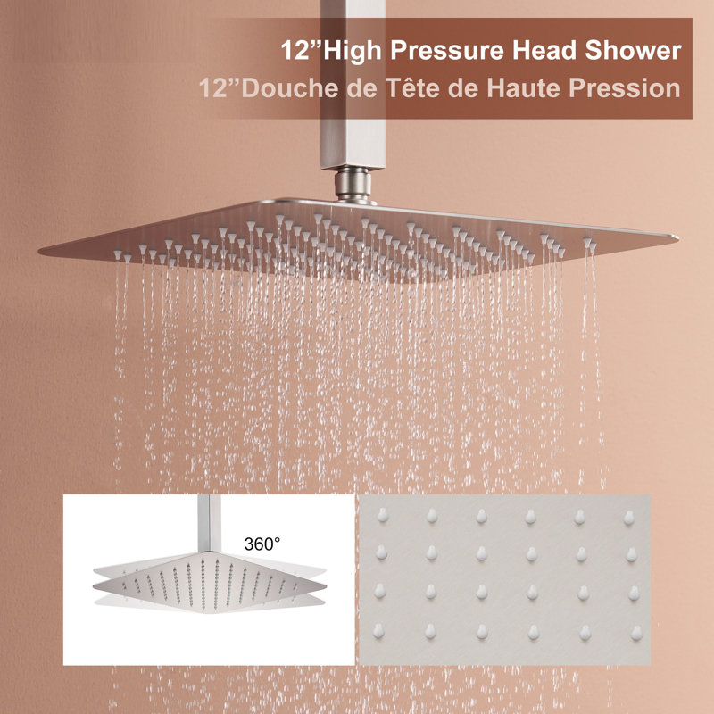 Herathena Ceiling Mounted Luxury Shower System with Digital Display (Rough-in Valve Included), Brushed Nickle