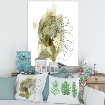 Dessin au trait, branche de Monstera, feuilles abstraites tropicales - peinture sur toile