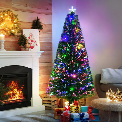 6' Tall Christmas Tree With Full Branch Tips And Led Lights Branching Fiber Optic Sprigs