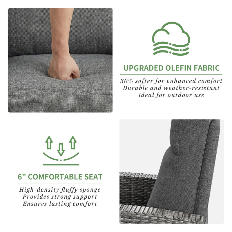 Fauteuil inclinable d'extérieur en osier avec dossier et repose-pieds réglables, fauteuil de patio avec table rabattable et coussin, structure en acier