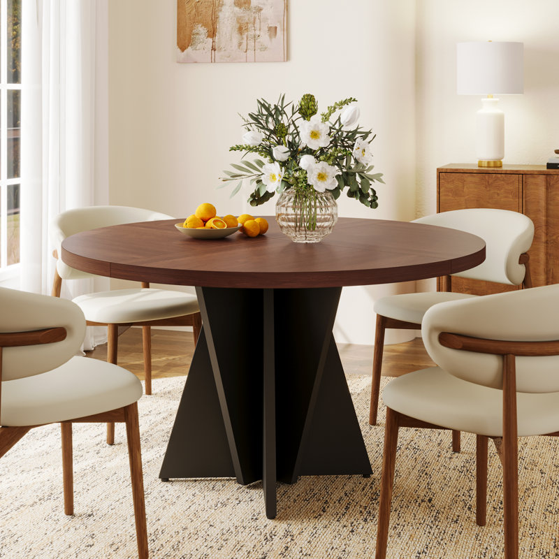 Table de salle à manger ronde 47,2 "pour 4 personnes, table de salle à manger à piédestal, Brun