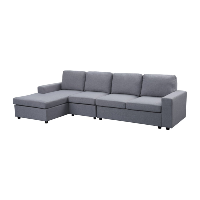 Canapé moderne avec méridienne réversible Dunl, Lin gris pâle, H 33,05 po x l 120,55 po x P 61,05 po