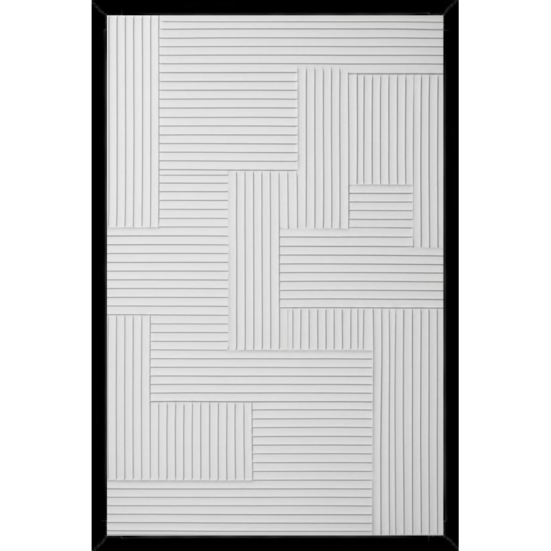Motif géométrique texturé blanc sur toile encadrée, Black, 36" H x 24" W