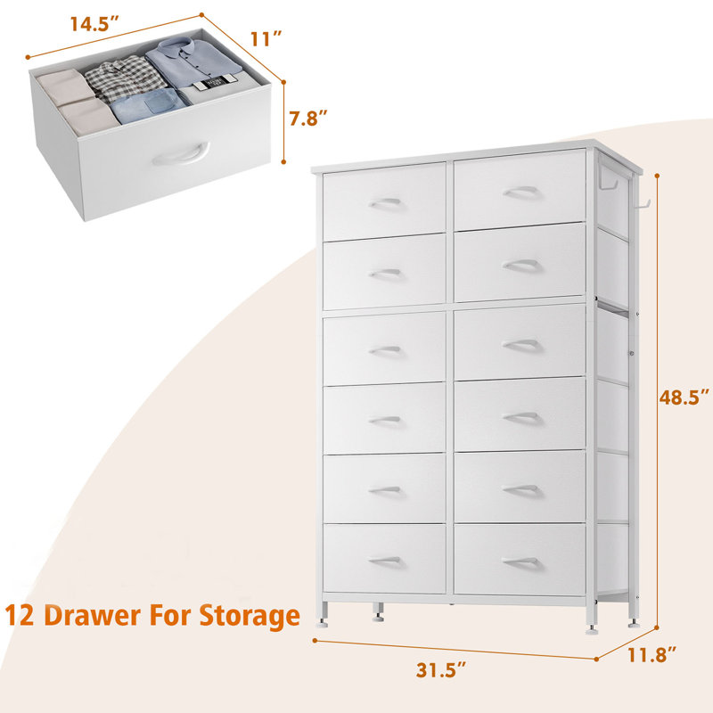 Commode 12 tiroirs Rocki, Blanc / blanc