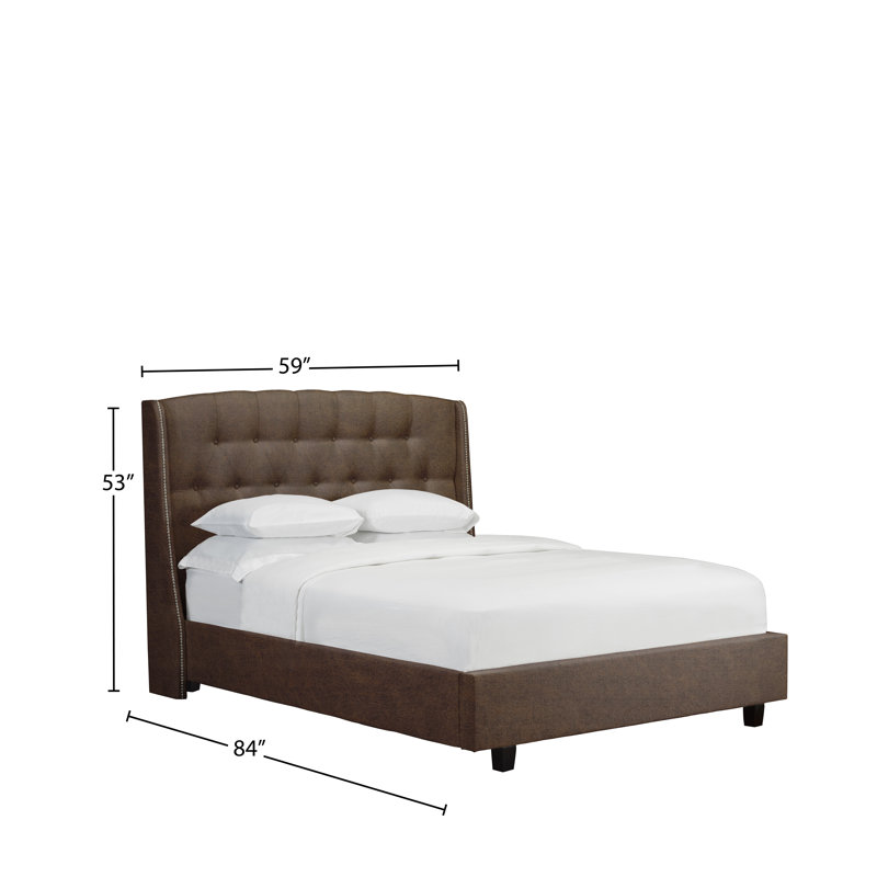 Lit plateforme en tissu d’ameublement Stoneking, Double, Similicuir - caramel