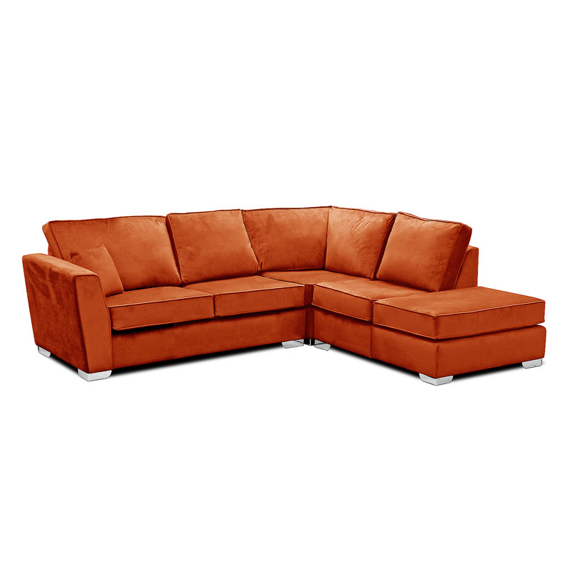 Quade 5 Seater Velvet Sofa & Chaise, Right Hand Facing, Rust