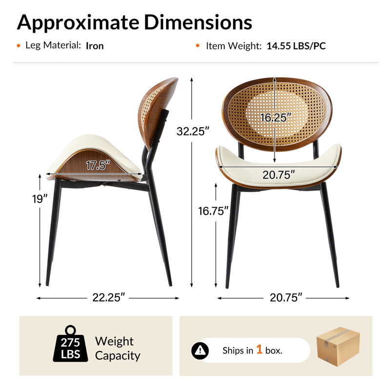  Pateley Mid-Century Modern Rattan Dinning Chair (Set of 2), Ivory