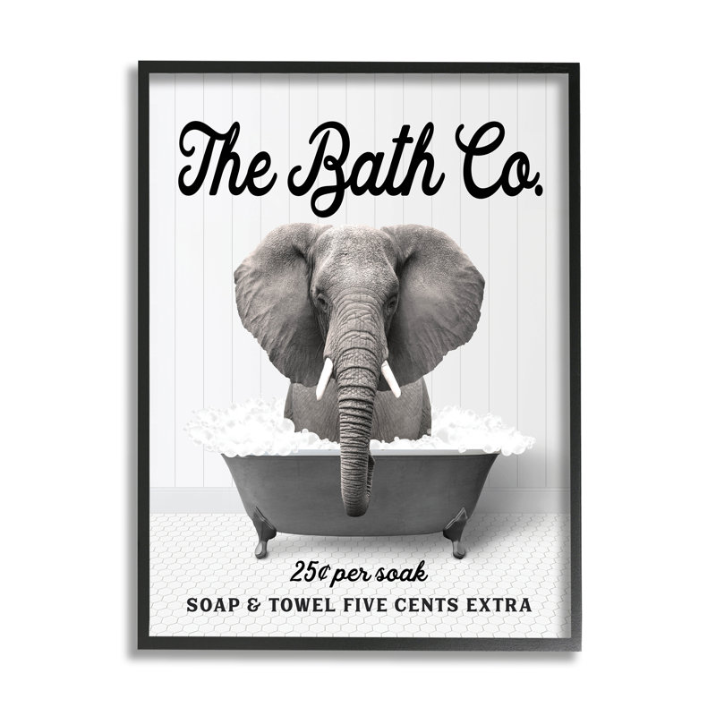«Trinx Vintage Bathaign Elephant», art de la giclée encadrée par lettré et doublé, H 20 po x l 16 po x P 1,5 po