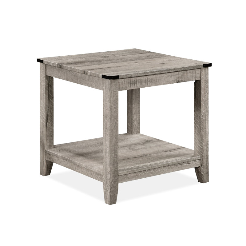 Table de salon rustique gris et brun: table basse rectangulaire et 2 tables de bout carrées en bois de style rétro