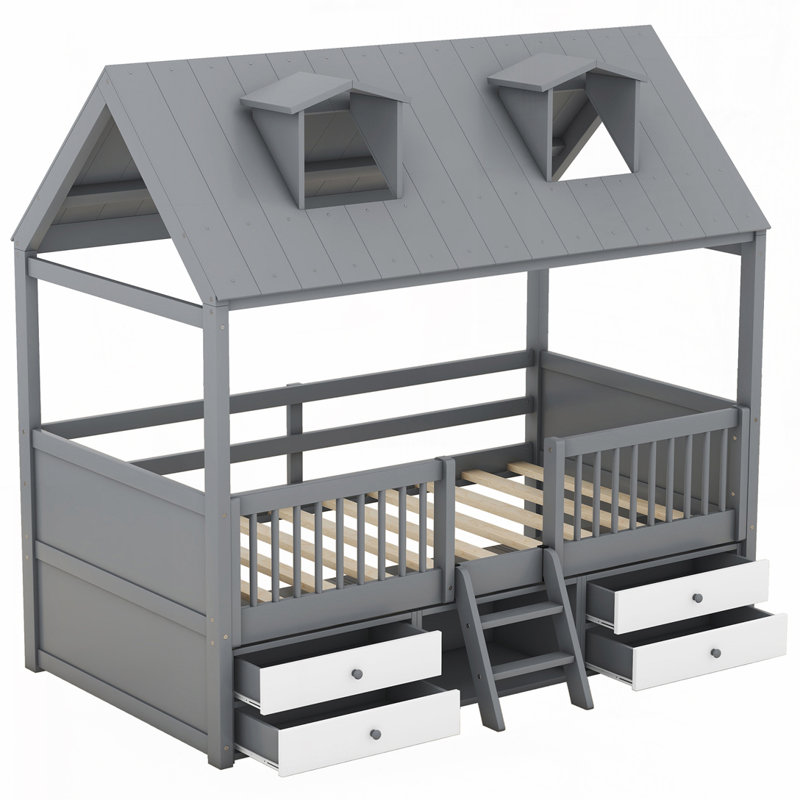 Structure de lit en bois, gris, Simple
