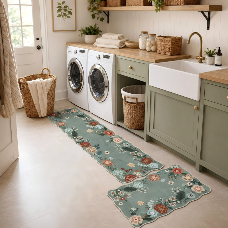 Ensemble de 3 tapis de cuisine floraux avec tapis antidérapants lavables